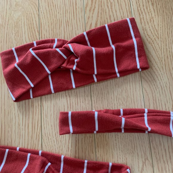 Set of 3 Red & White Striped Headband Knot Skinny Handmade - Picture 3 of 3
